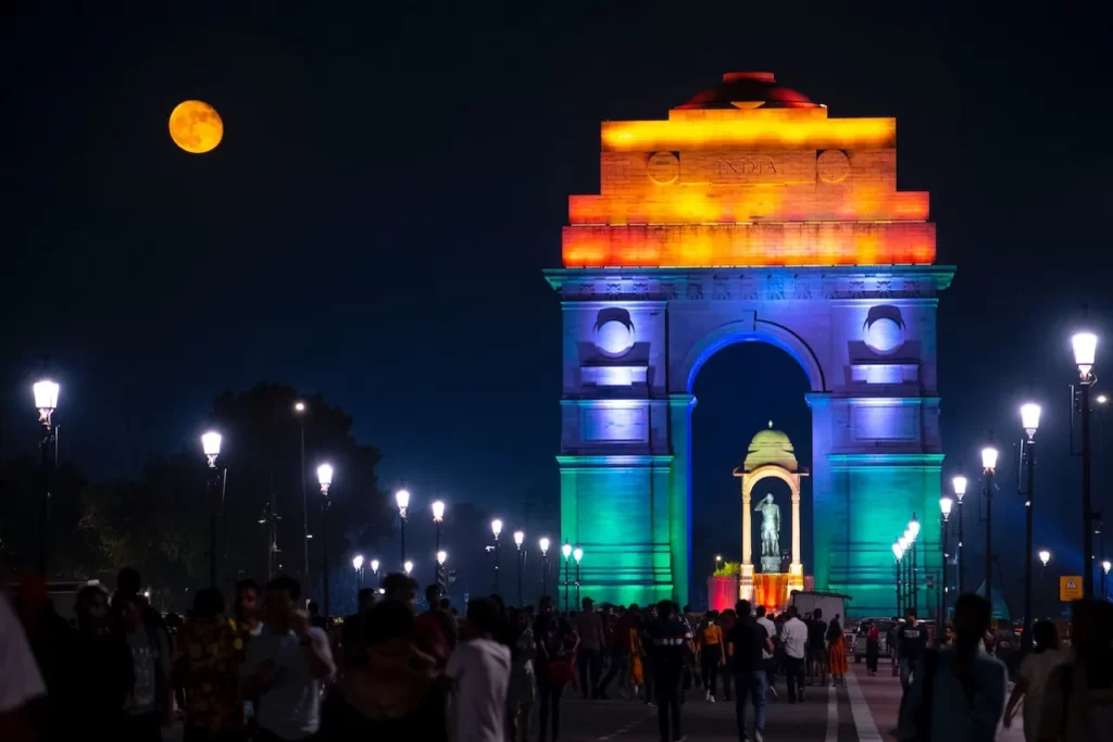 India Gate on 15 August Light show. Indian Independence Day